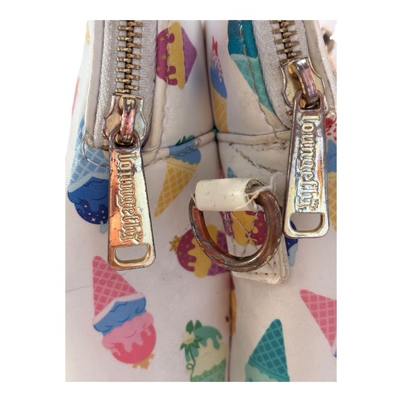 Disney Loungefly Ice Cream Cone Satchel White Pastel Print  Double Zip Handbag - Picture 6 of 16
